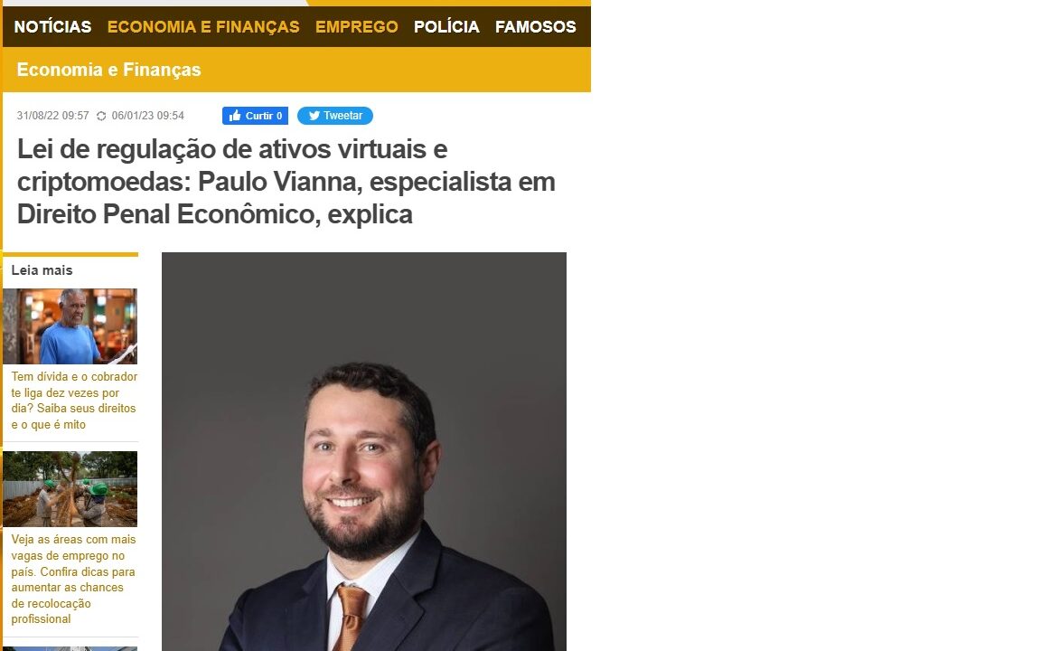 Jornal Extra publica entrevista do advogado Paulo Vianna sobre nova lei de ativos virtuais